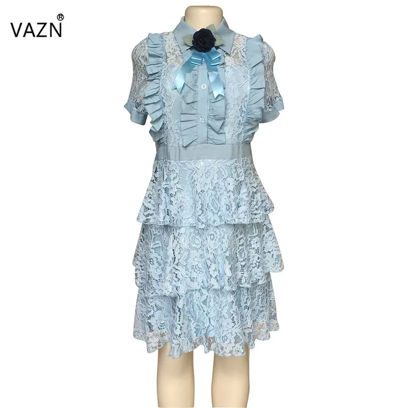 light blue VAZN JN09, новинка, летнее сексуальное платье средней длины для девочек, 4 цвета, бальное платье с короткими рукавами, кружевное платье с цветочным рисунком, платье в английском стиле - Цвет: light blue