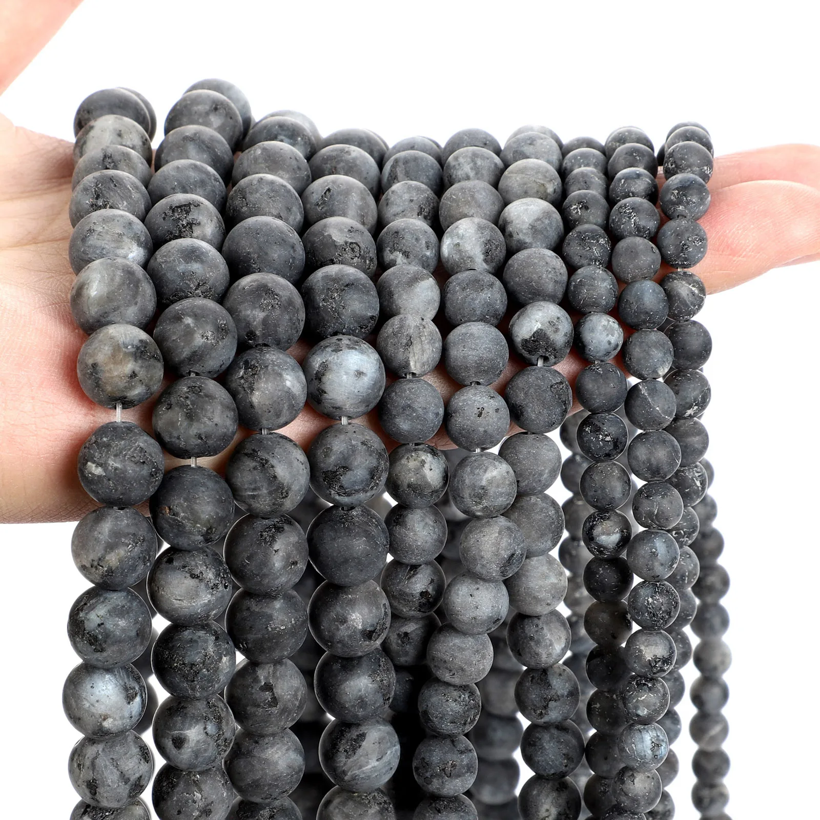 Frosted Black Spectrolite Natural Stone Beads Round Loose Spacer