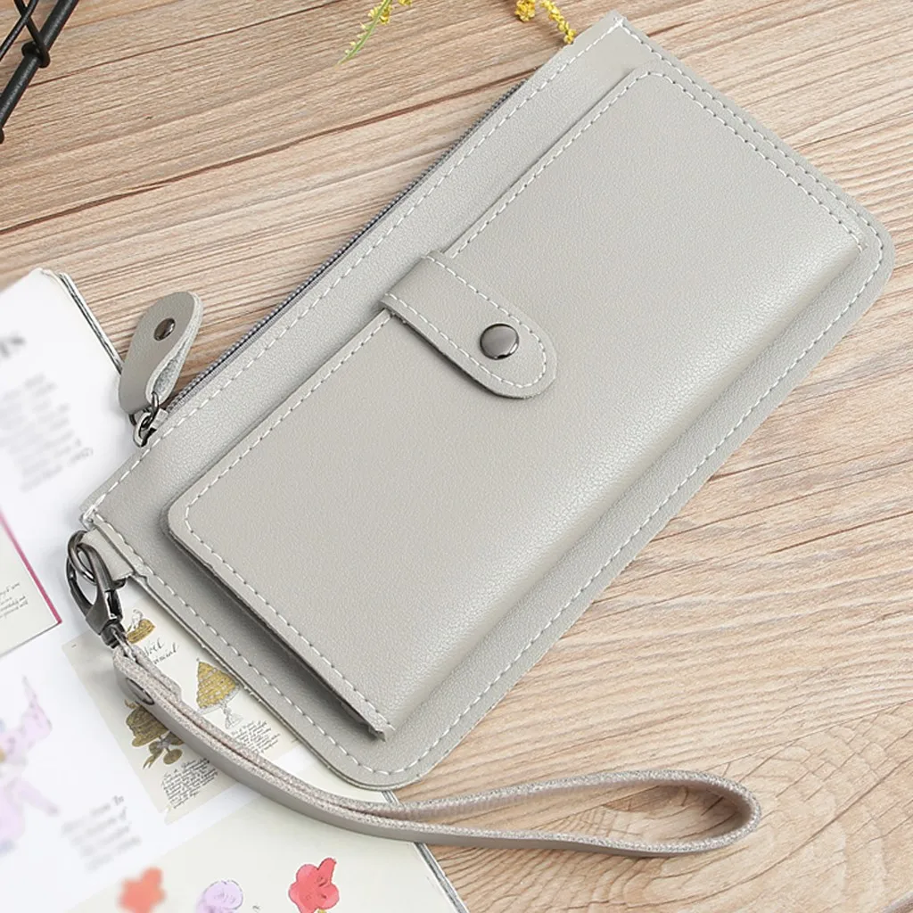 Women Long Wallets Fashion Solid Handbags Multi-Function Coin Purse Cards ID Cards Holder Leather Money Bag Clutch Wallet