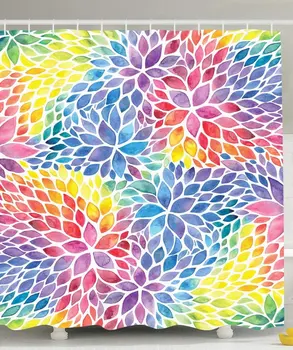 

Rainbow Shower Curtain Floral Decor Colorful Petals Abstract Flowers Pattern Watercolor Effect Artsy Design Fabric Bathroom
