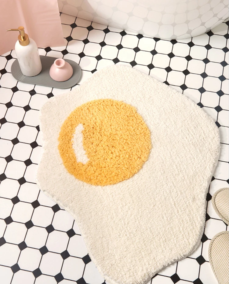 Tapis de salle de bain œuf - Tapis d'entrée amusant - Tapis de cuisine - Tapis de sol pour salle de bain - Paillasson nordique - Décoration de chambre chic - 70 x 58 cm - 05