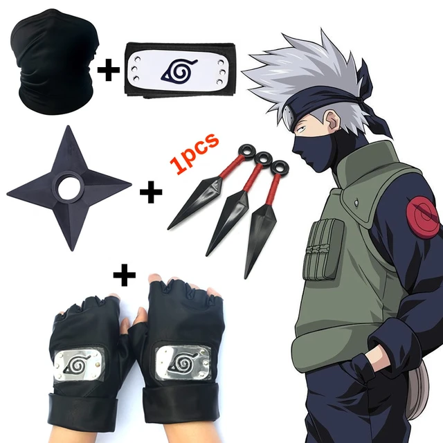 Gants de Cosplay Ninja pour enfants, ensemble de masque avec bandeau, Naruto  Kakashi, accessoires Uchiha Mittens