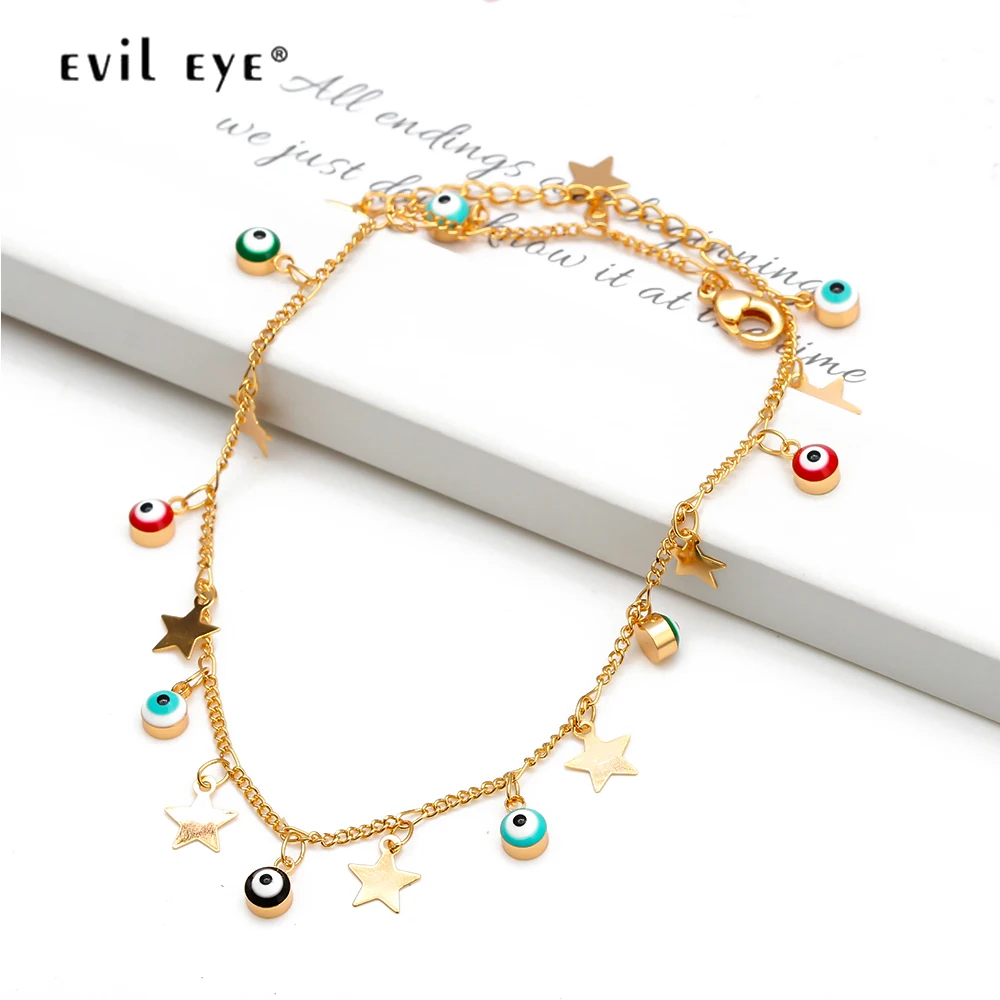 EVIL EYE Star Charm Anklet Bracelet Gold Color Foot Chain Adjustable Turkish Eye Ankle Fashion Jewelry for Women Female EY6502 EVIL EYE Star Charm Anklet Bracelet Gold Color Foot Chain Adjustable Turkish Eye Ankle Fashion Jewelry for Women Female EY6502