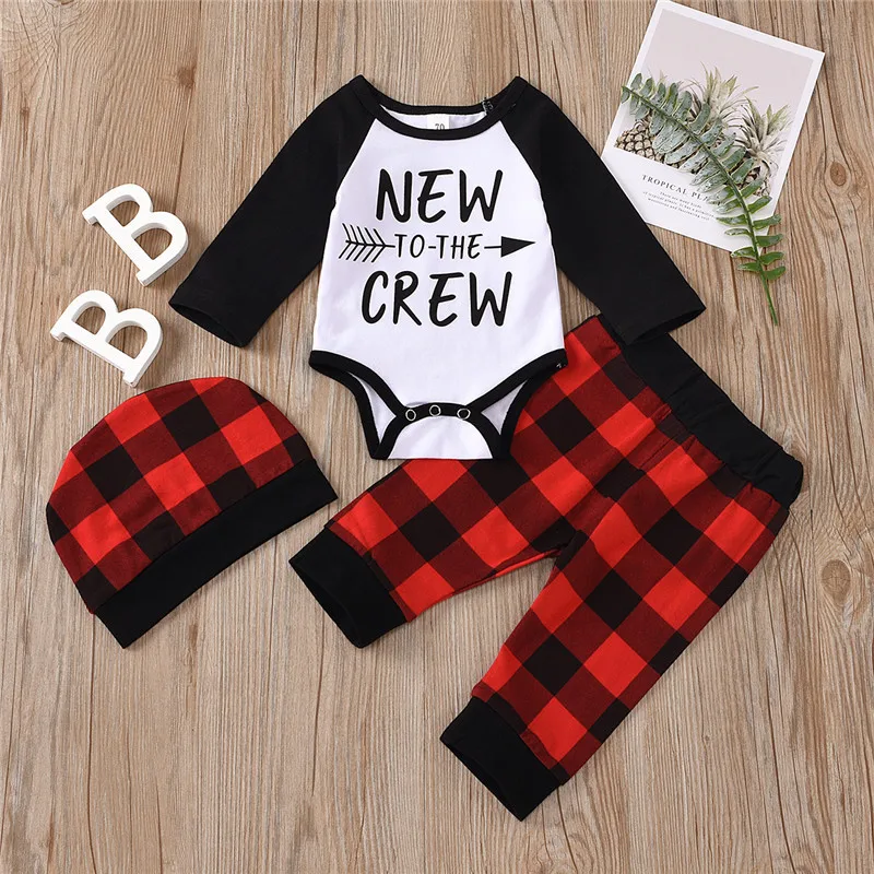 

Christmas Kids Suits Long Sleeves, Round Neck Letter Printed Plaid Trousers With Hood Warm Autumn Clothing Festive Apparel 3pcs
