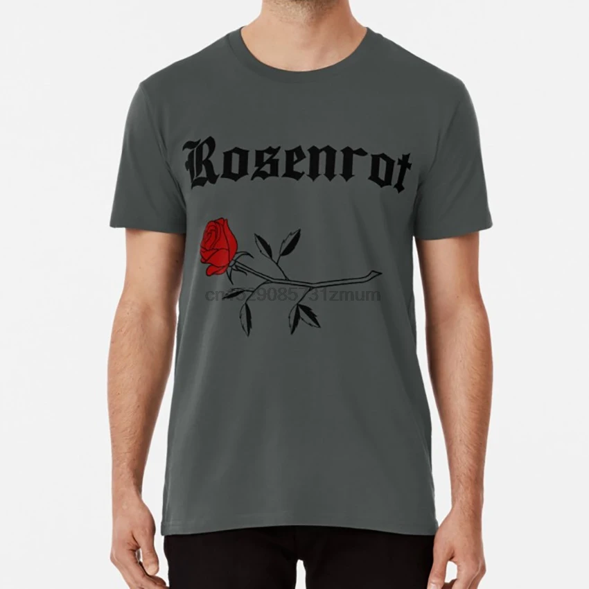 Rosenrot-Черная футболка rosenrot Красная роза цветок татуировки Традиционная немецкая