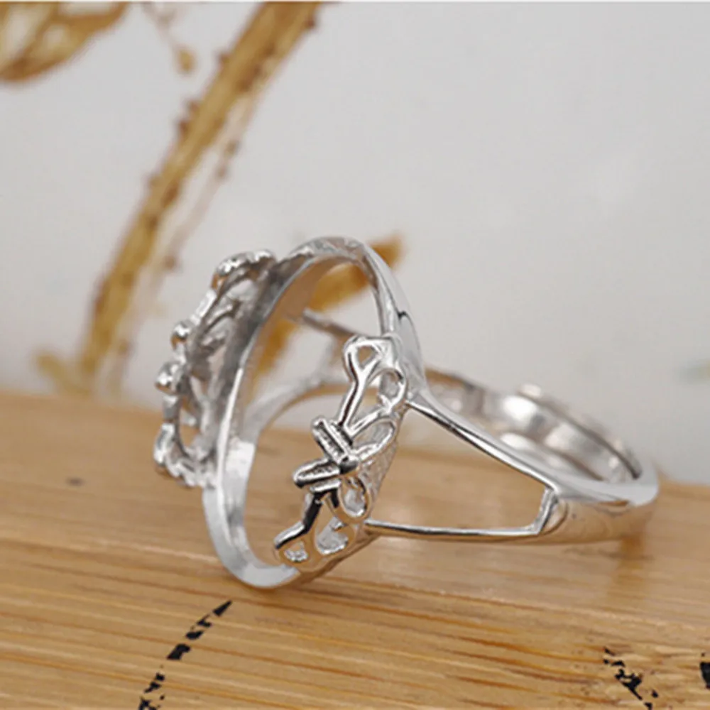 

Ring Setting for 13x17mm Oval Cabochons White Gold Plated 925 Silver Adjustable Band Ring Blank JZ395