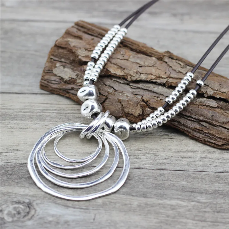 Anslow Trendy Round With Round Pendant Neckalce For Women Vintage Boho Genuine Leather Necklace Valentine's Day Gift LOW0022AN - Image 4