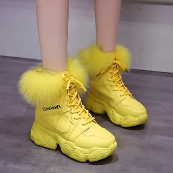 

New Winter Boots Round Toe Ankle Boots For Women Wool Women Shoes Fur Boots New White Snow Boots Fur Plush Warm Ankle Boots 6