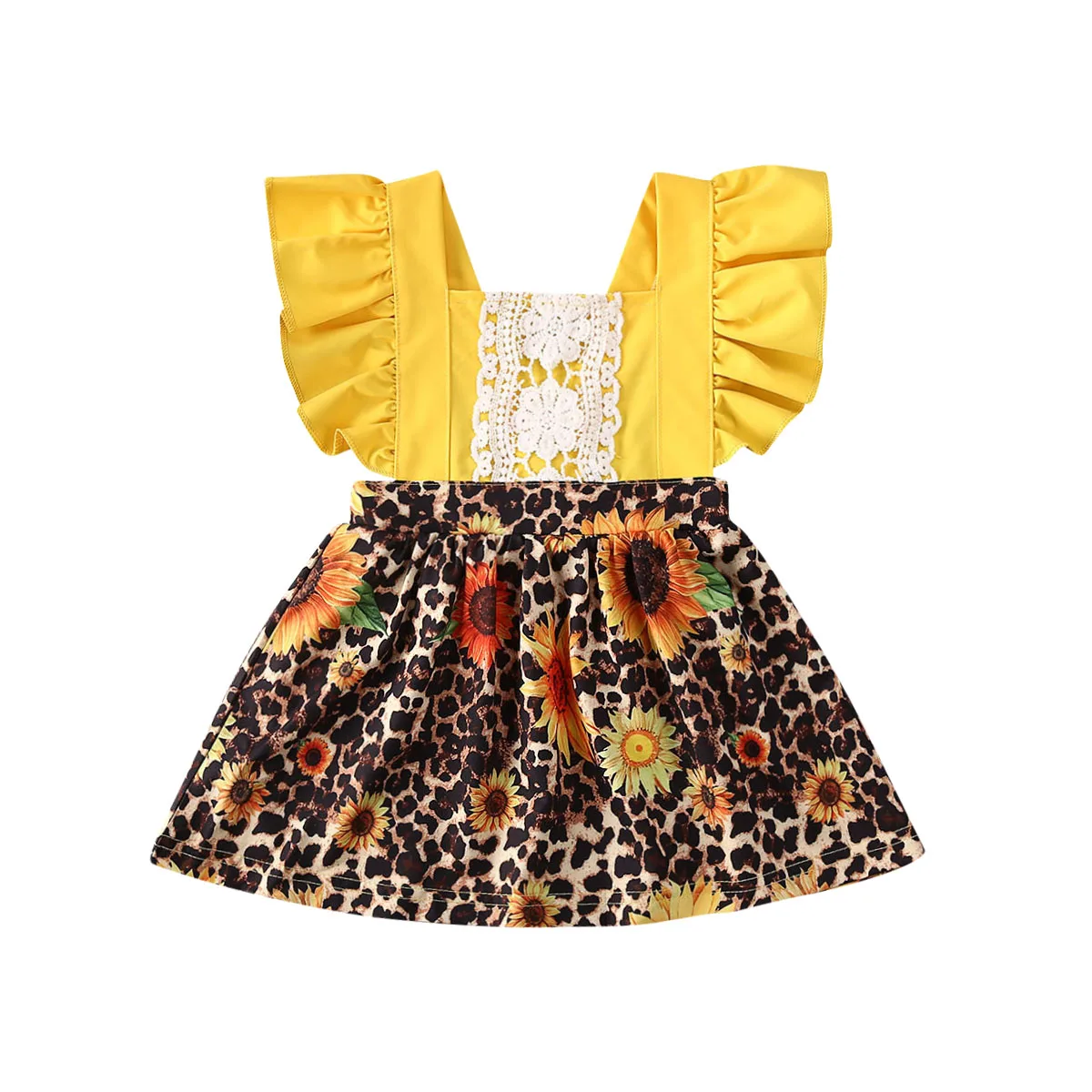 6M-5Y Toddlers Kids Girls Dress Sunflowers Print Ruffles Sleeve Knee Length A-Line | Детская одежда и обувь