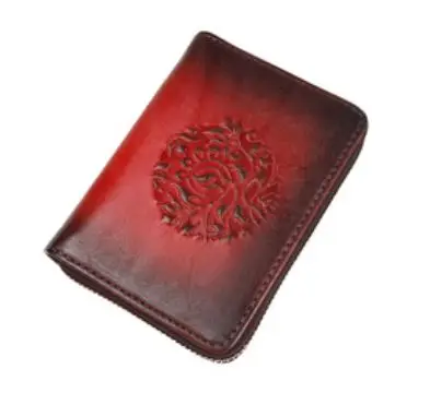 Брендовая женская натуральная кожа RFID на молнии кредитный держатель для карт Органайзер тисненый цветок визитница чехол кошельки для путешествий - Цвет: Красный