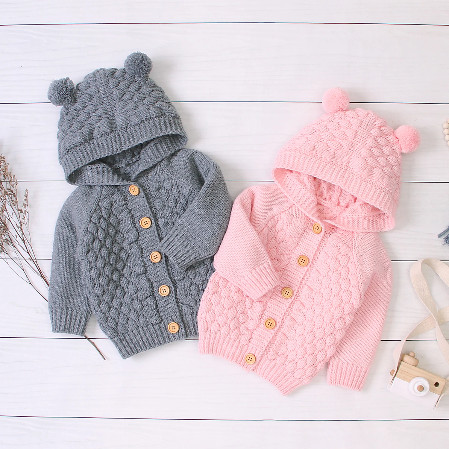 ESHOO Baby Girls Boys Strawberry/Car Print Cardigan Fleece Warm Knitwear 