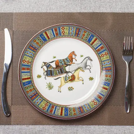 Ресторан Западная фарфоровая тарелка тарелки для стейков китайская посуда керамическая тарелка роскошный костяного фарфора обеденная плоская тарелка
