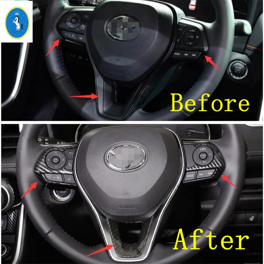 

Yimaautotrims Auto Accessory Steering Wheel Frame Protection Cover Trim Fit For Toyota Corolla 2019 2020 ABS / Carbon Fiber Look