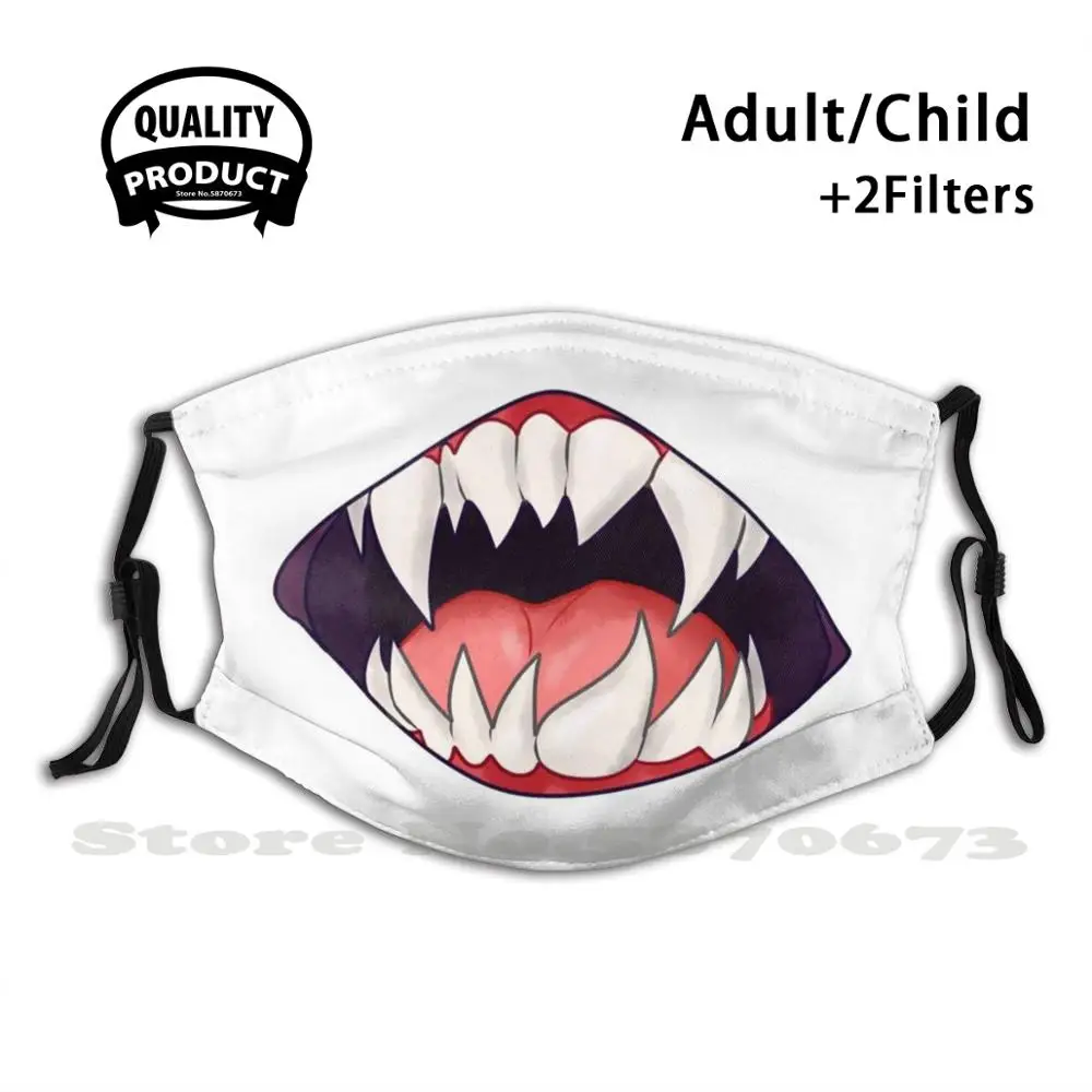 

Sharp Toothed Mouth Two Anti Dust Filter Men Women Kids Girl Boy Teens Mouth Masks Sharp Teeth Monster Scary Dangerous Tongue