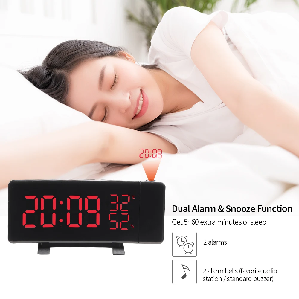

Hot New Dual USB Operated 3-Color Curved LED Screen Radio Alarm Clock Dimmable Thermometer Hygrometer Clock Dual Alarms Snooze F