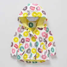Dulce Amor/ветрозащитная куртка для девочек; пальто с капюшоном; Новинка года; весенняя одежда для маленьких девочек; детская ветровка с принтом пончиков; верхняя одежда