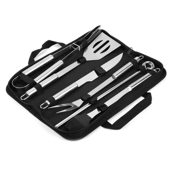 

9PCS BBQ Utensil Sets Stainless Steel Barbecue Tool with Oxford Bag Knife Fork Clip Shovel for Outdoor Camping Grilling Tool