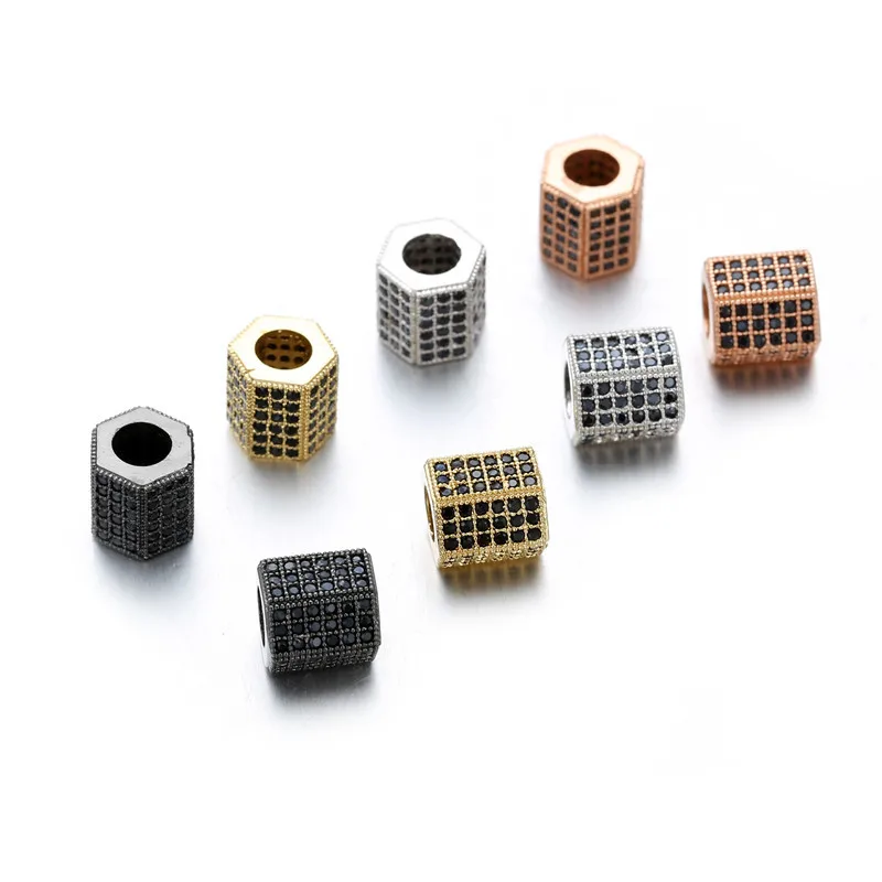 Charms Beads Metal Copper Micro Pave CZ Geometry Crown Leopard Helmet Skull Round Space Charms Beads 3Pcs/Lot For Jewelry DIY Bracelet Making