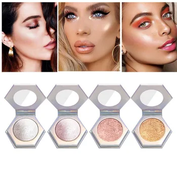 

QIBEST High Gloss Pressed Powder Long-lasting Shiny Shimmer Glitter Brighten Waterproof Highlighter Face Powder Makeup Powder