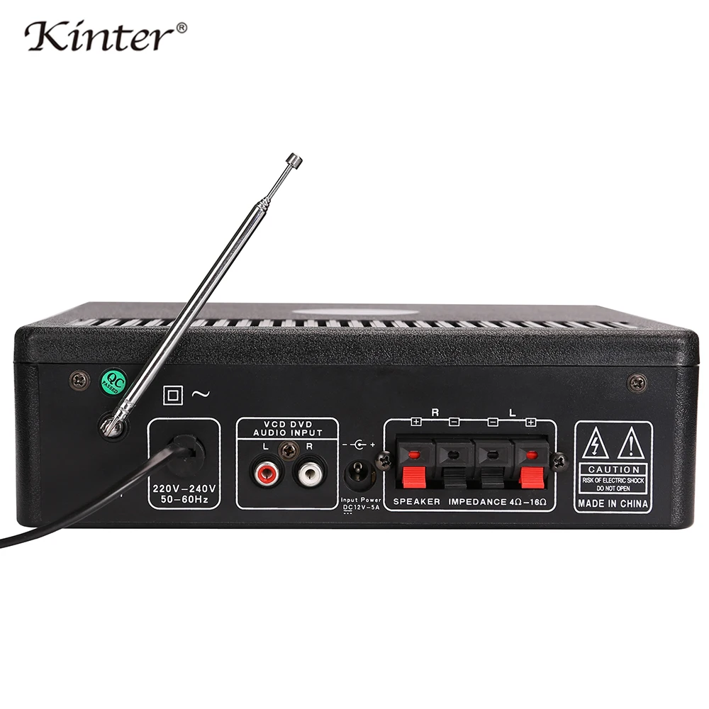 Kinter-006 караоке усилитель аудио 2 канала домашний усилитель микрофона вход эхо бас ВЧ питание от сети переменного тока DC 12V поддержкой USB, SD карт памяти, fm-радио