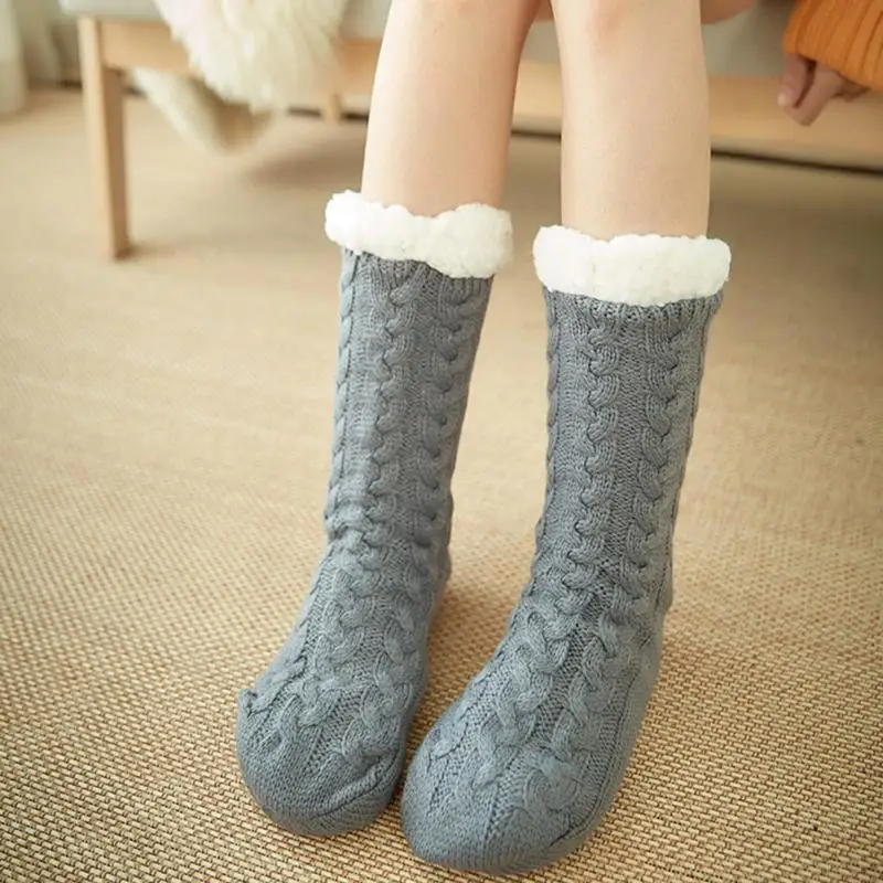 Утепленные домашние мягкие удобные зимние Нескользящие женские носки для взрослых с подкладкой из искусственного флиса, пушистые теплые носки-трубы, один размер