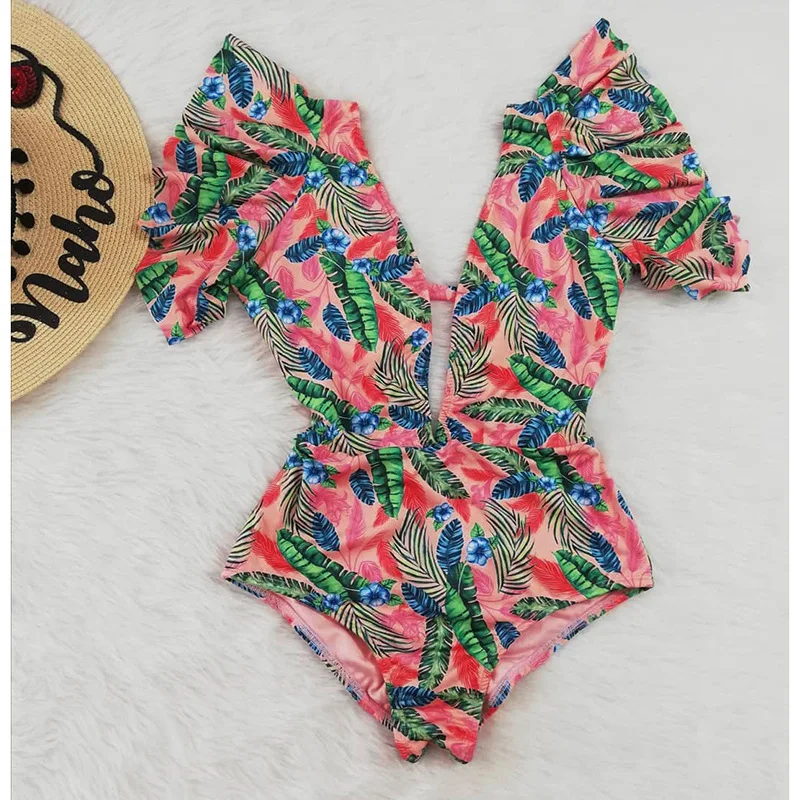 Sexy Off The Shoulder Ruffle One Piece Swimsuit 2019 New Swimwear Women Swimsuit Deep-V Bathing Suits Beach Wear Swim Suit