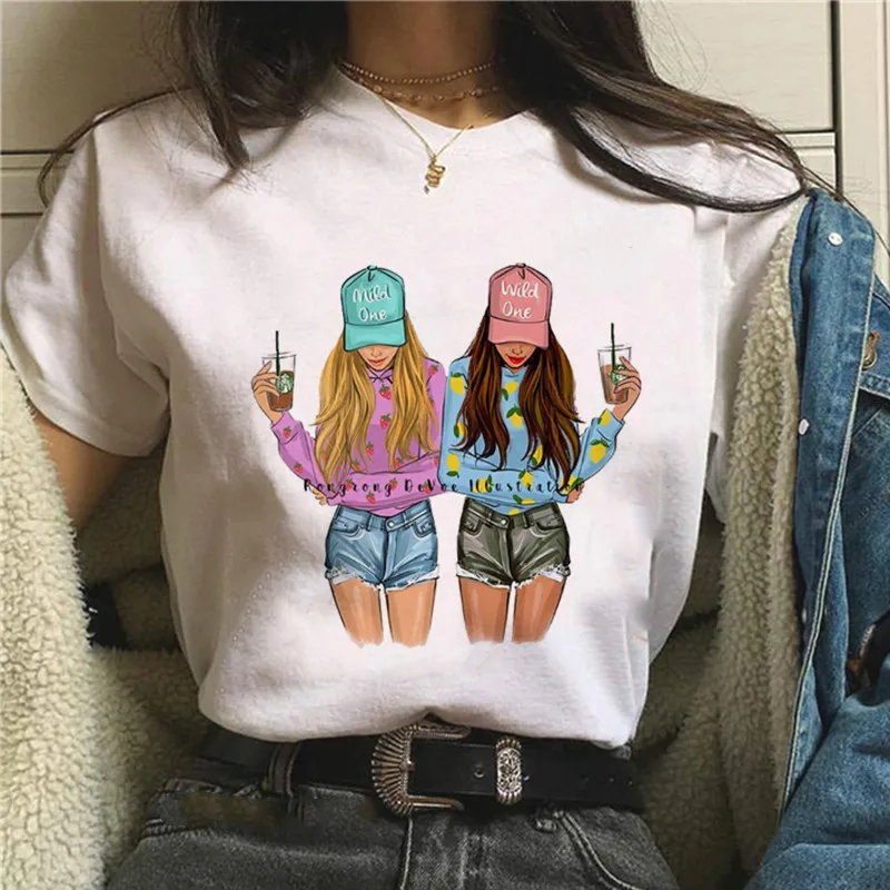 

C20 Women Best Friends Girl T-Shirt Girl Summer Casual Tops Tees Female Hipster 90s T-shirts Harajuku Short Sleeve Tshirt