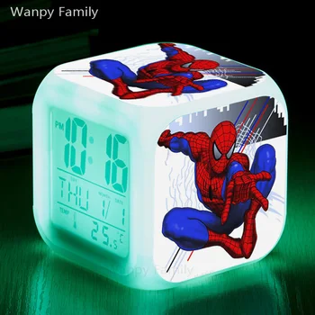 

New Arrival Spiderman Digital Clock 7 Colors Changing Spider man LED Alarm Clock Lovely Cartoon night light Alarm Clock for Kids