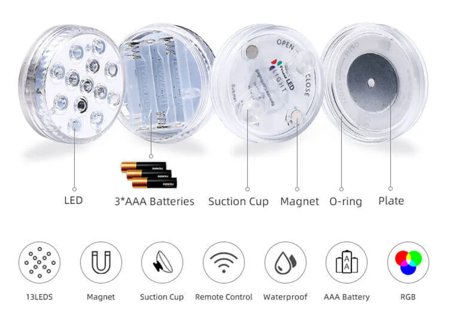13Pcs 16-Color LED Diving Type With Magnet And Suction Cup IP68 Waterproof Outdoor Pond Underwater Wwimming Pool Night Light 13Pcs 16-Color LED Diving Type With Magnet And Suction Cup IP68 Waterproof Outdoor Pond Underwater Wwimming Pool Night Light