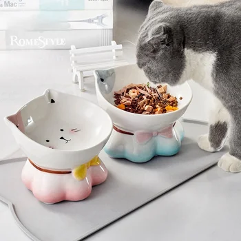 

Cat Bowl Creative Overhead Feeder Cat Ceramic Oblique Mouth High Drinking Bowl Pet Supplies Cat Feeder Dog Bowl