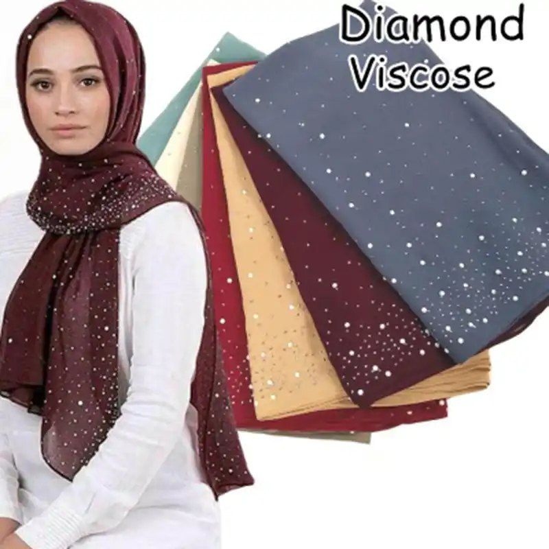 2020 Summer Muslim Women Bubble Chiffon Hijab Scarf Rhinestone Glitter Hijabs Femme Musulman Shawls Islamic Headscarf Aliexpress