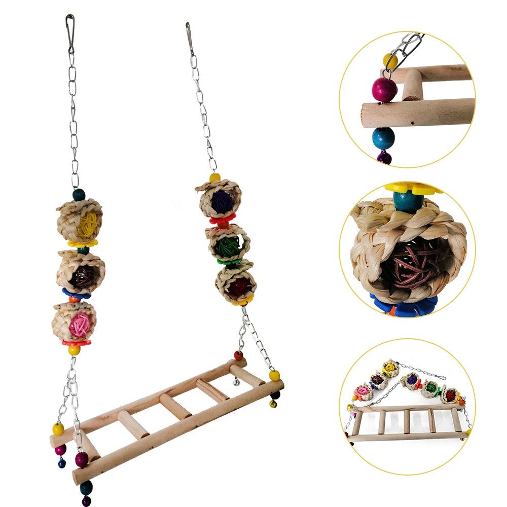 Chicken Swing Natural Frosted Wooden Colorful Toy Chicken Coop Accessory Pet Supplies for Parrot Hens Handmade Bird Swing Bird