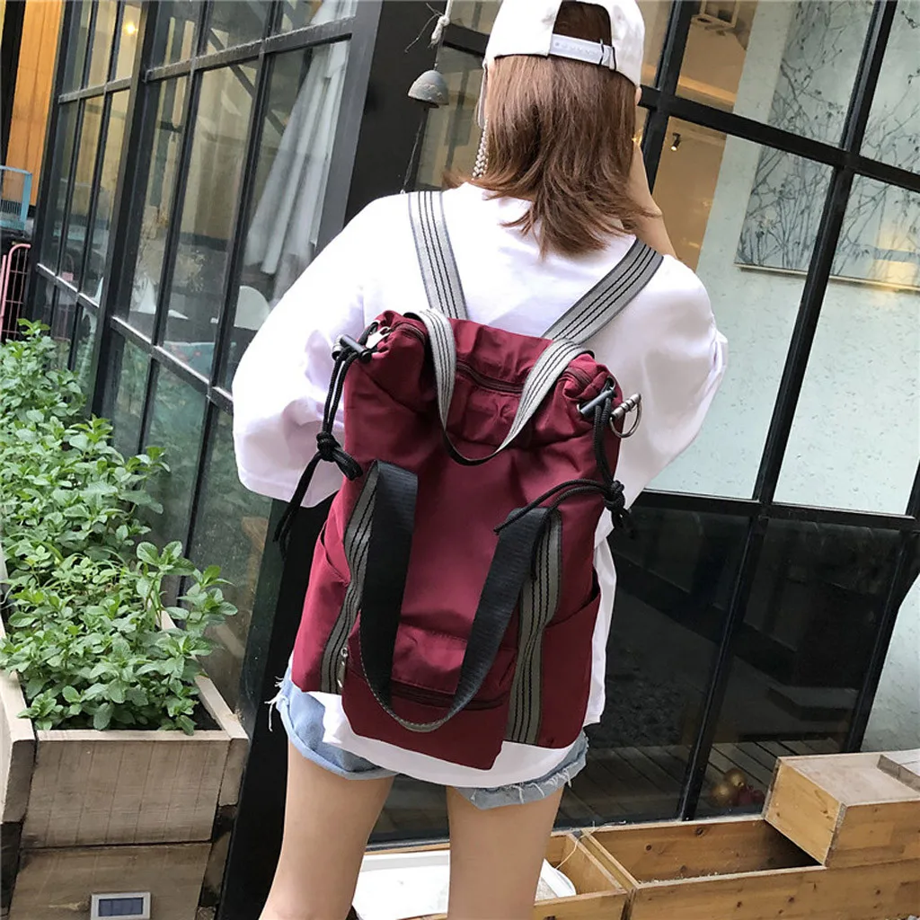 Solid color Women backpack Retro Fashion Waterproof Nylon Backpack School Bags For Teenagers Mochilas Travel Backpacks#N3 | Багаж и сумки