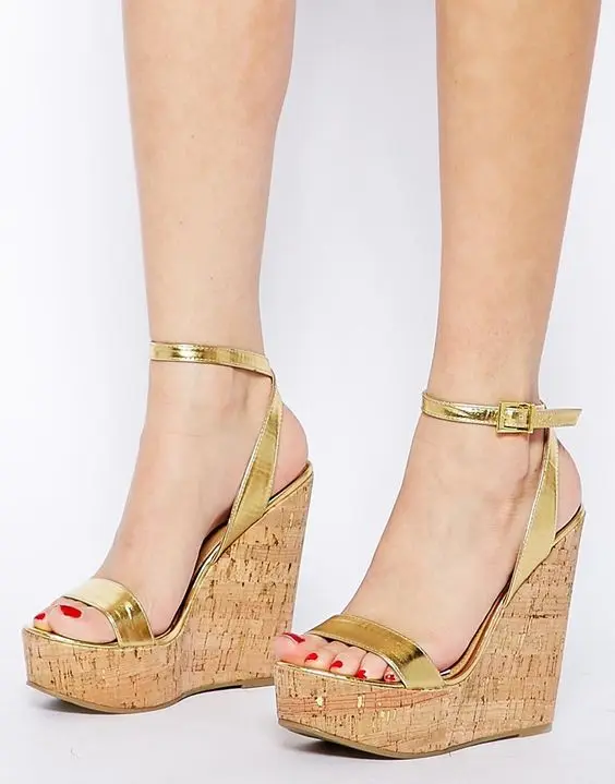 

Gold Leather Platform Wedge Sandal Summer Open Toe Supper High Party Dress Shoes Ankle Strap Gladiator Sandal
