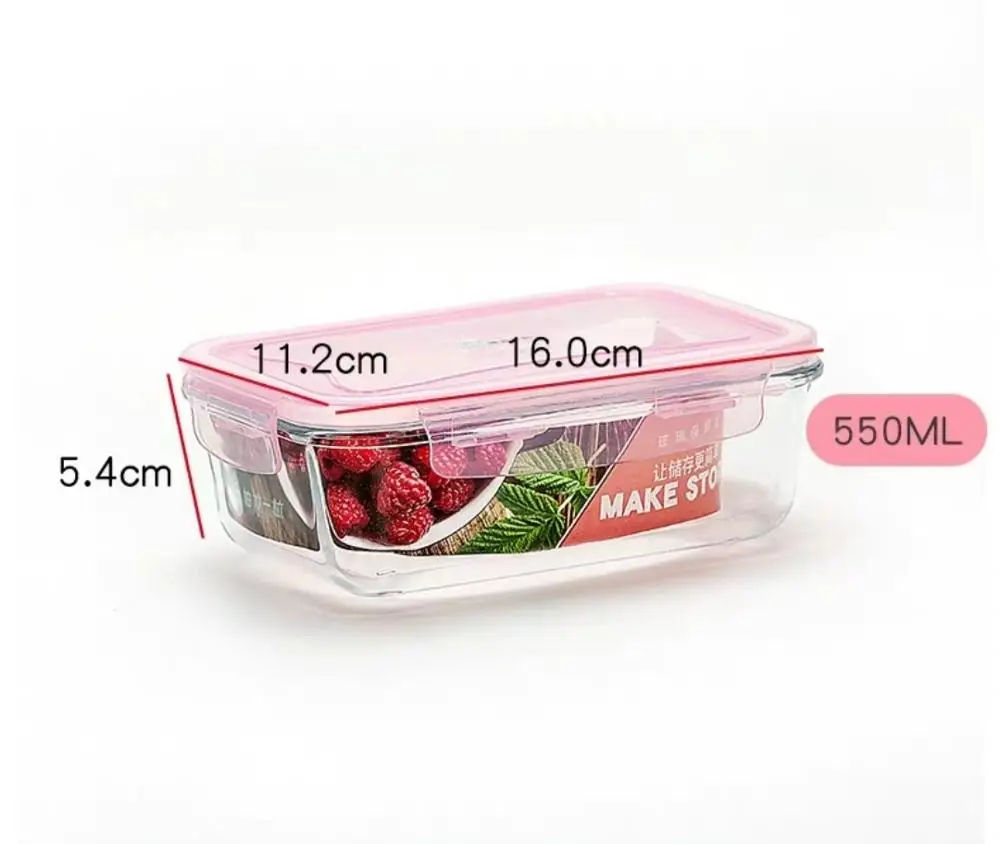 Портативный Здоровый стеклянный Ланч-бокс Bento коробки микроволновая посуда контейнер для хранения еды коробка для еды - Цвет: 550ml pink