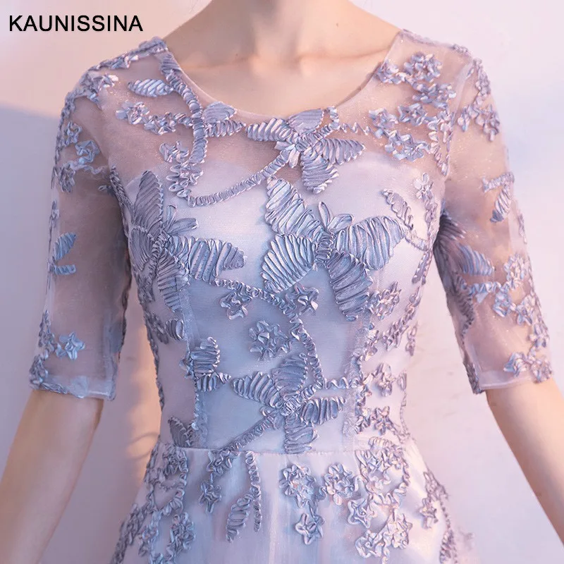 KAUNISSINA, вечернее платье, элегантное, для банкета, Тюлевое платье, короткий рукав, молния сзади, длина до пола, длинные, вечерние, официальное платье, Robe De Soiree