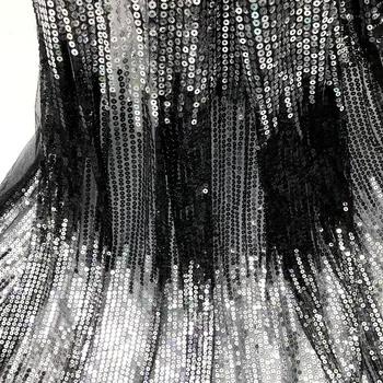 

Black Silver White Striped Gradient Sequin fabric Mesh Gauze Embroidered Wedding Dress Material Tissus designer sewing textile