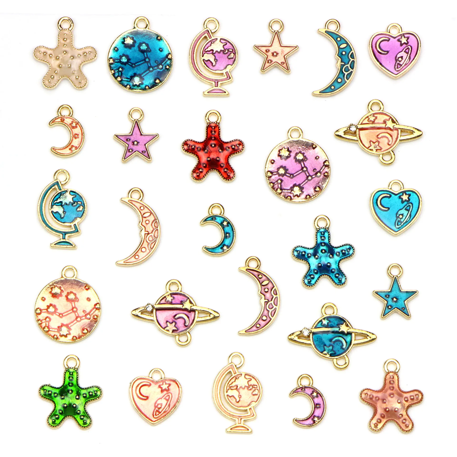 

26pcs/1set Mixed Color Zinc Alloy Enamel Starry Sky Moon Stars Charms for DIY Necklaces Bracelets Jewelry Accessories