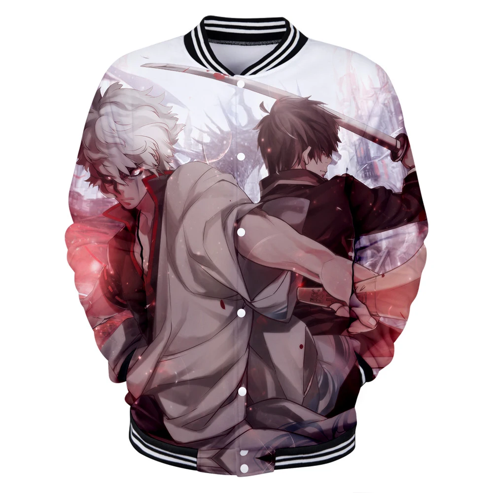 Hoodies jacket Men Harajuku anime silver soul print print Street Casual Hip Hop Sweatshirts Mhoody Baseball uniform coat jacket