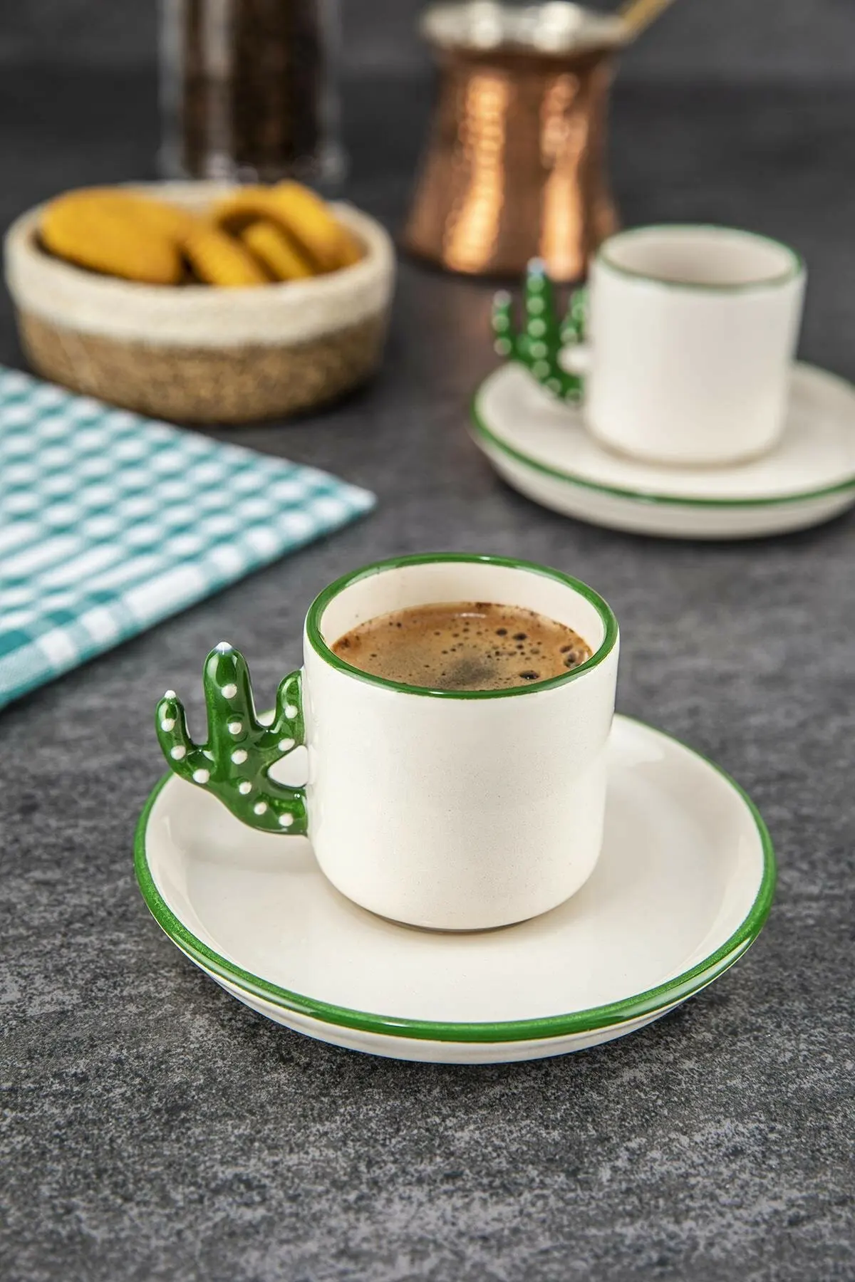 Cactus Handmade ceramic Turkish coffee Espresso cup Green 2 Pieces Gift personality Cup | Дом и сад