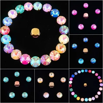 

Lovely Gold claw settings 8mm 10mm jelly candy & AB glass Crystal rivoli round shape Sew on rhinestone wedding dress diy trim