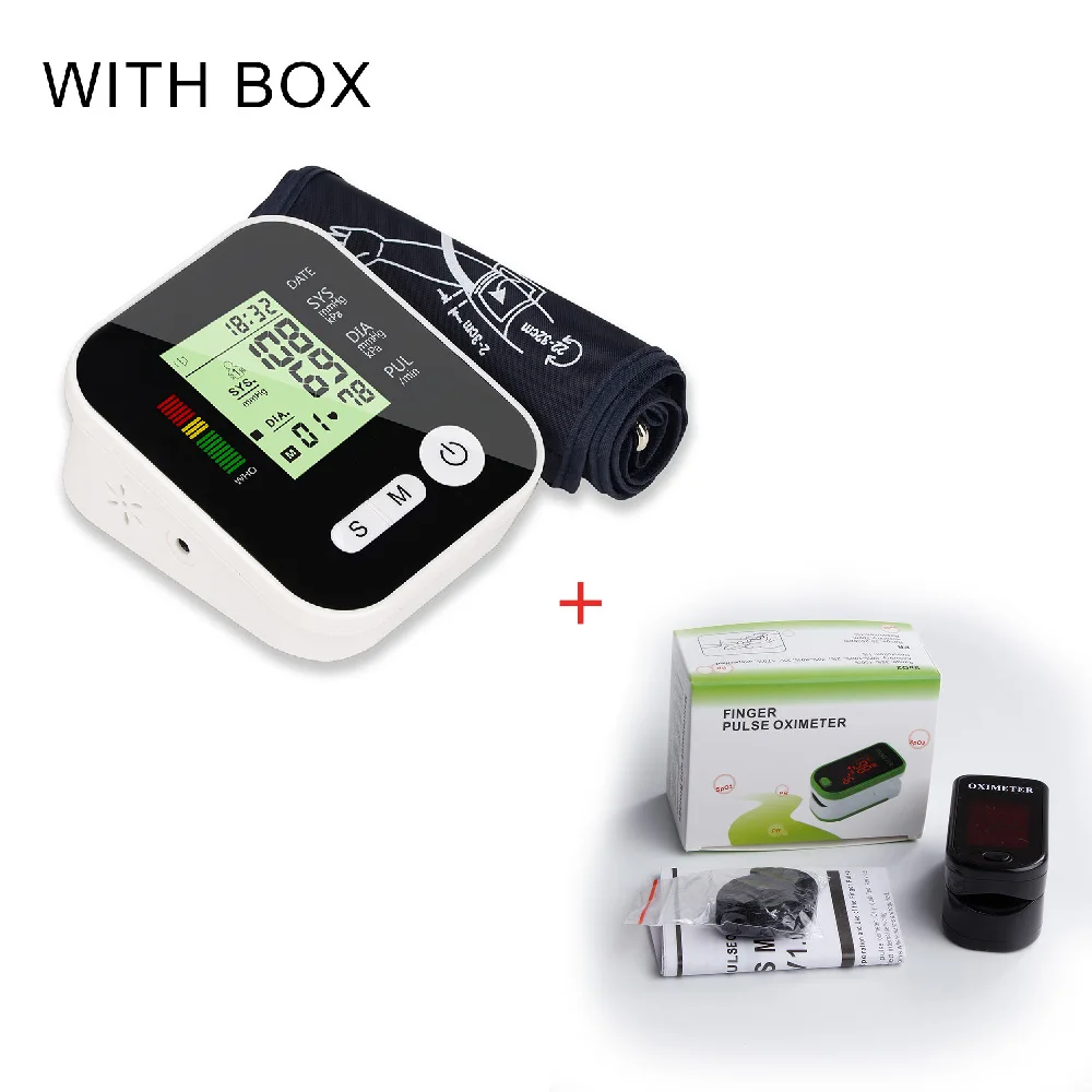 Цифровой тонометр для измерения артериального давления, медицинское оборудование, ЖК-аппарат для измерения давления, монитор сердечного ритма - Цвет: black set with box