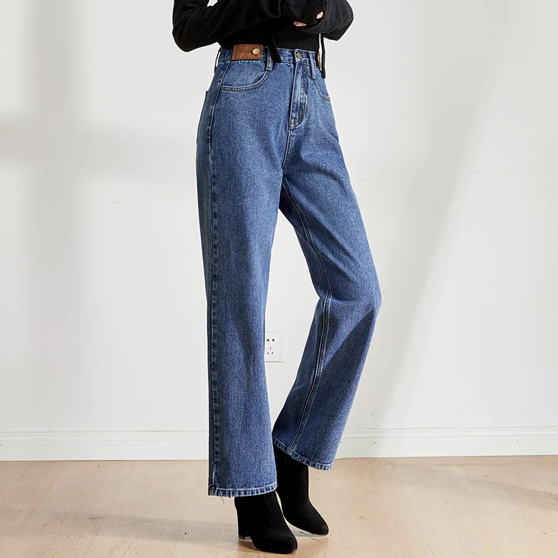 LEIJIJEANS, Осенние, большие размеры, женские, новинка, высокая талия, широкие, большие, прямые джинсы, повседневные, элегантные, женские, длинные джинсы 9215