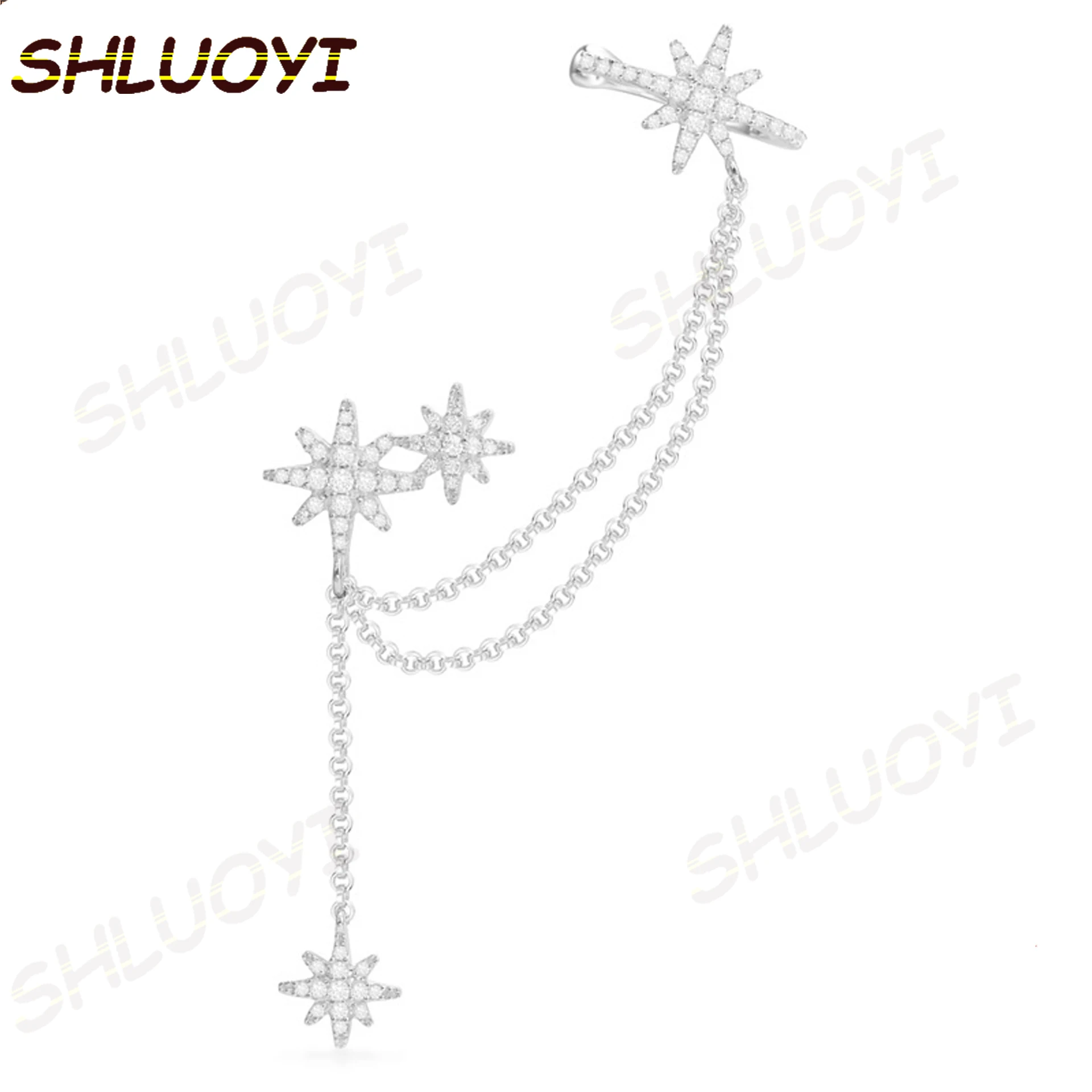

SHLUOYI Fashion Charm Sterling Silver Original 1:1 Copy,Silver Meteorites Clip Earrings Luxury Jewelry Gift For Female