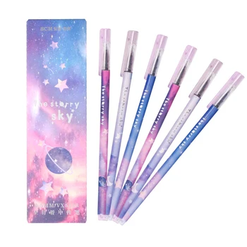 

6Pcs Or 12Pcs Starry Sky Gel Pens Thin Rod Canetas Gel Stationery Material Escolar 0.5mm Gel Pen Black Ink Boligrafos De Gel