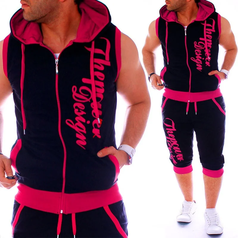 

ZOGAA Sweatsuits Casual Men's Jogger Set 2 Pieces Sleeveless Hoodies with Shorts Set Letter Printed Tracksuit for Men Clothing