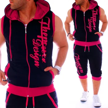 

ZOGAA Sweatsuits Casual Men's Jogger Set 2 Pieces Sleeveless Hoodies with Shorts Set Letter Printed Tracksuit for Men Clothing