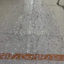 hh026# 5 yards/lot silver glitter crystal sequin mesh luxury glued mesh tulle lace for sawing wedding dress/party