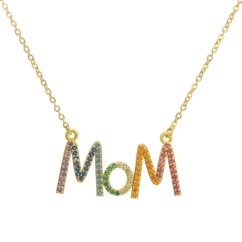 Gold Necklace Juya Micro Pave Циркон мама имя буквы кулон ожерелье для дочери мамы год рождественский подарок Индивидуальные ювелирные изделия - Окраска металла: Gold Necklace