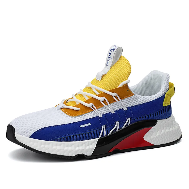 New Arrival Men Shoes Mixed Color Air Mesh Breathable Running Shoes Yellow Blue Design Athletics Sports Shoes Men Sneakers